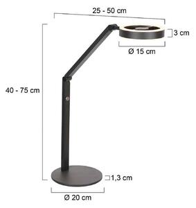 Steinhauer LED stolní lampa Ringlux, černá, kov, nastavitelná, stmívatelný, Černá, Obývací pokoj / jídelna, kov, Moderní