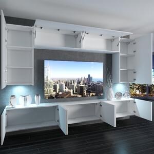 Obývací stěna Belini Premium Full Version bílý lesk / šedý antracit Glamour Wood + LED osvětlení Nexum 20