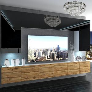 Obývací stěna Belini Premium Full Version černý lesk / dub wotan + LED osvětlení Nexum 29