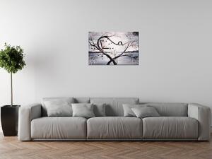 Obraz s hodinami Ptačí láska na větvi Rozměry: 100 x 40 cm