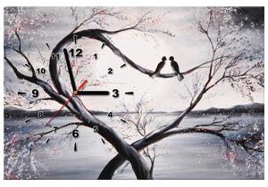 Obraz s hodinami Ptačí láska na větvi Rozměry: 60 x 40 cm