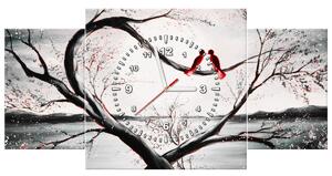 Obraz s hodinami Ptačí láska - 3 dílný Rozměry: 90 x 70 cm