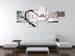 Obraz s hodinami Ptačí láska - 4 dílný Rozměry: 120 x 70 cm