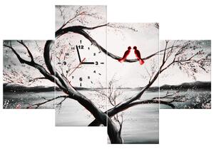 Obraz s hodinami Ptačí láska - 4 dílný Rozměry: 140 x 70 cm
