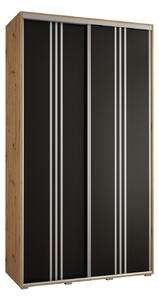 Šatní skříň YVONA 6 - 130/45 cm, dub artisan / černá / stříbrná
