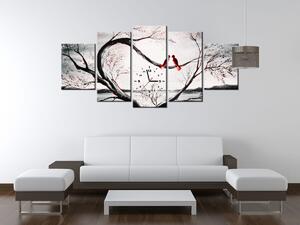Obraz s hodinami Ptačí láska - 5 dílný Rozměry: 150 x 70 cm