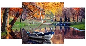 Obraz s hodinami Romantické místo u jezera - 3 dílný Rozměry: 80 x 40 cm