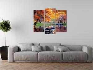 Obraz s hodinami Romantické místo u jezera - 3 dílný Rozměry: 90 x 70 cm