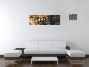 Obraz s hodinami Zlatá Japonská zahrada - 3 dílný Rozměry: 90 x 30 cm