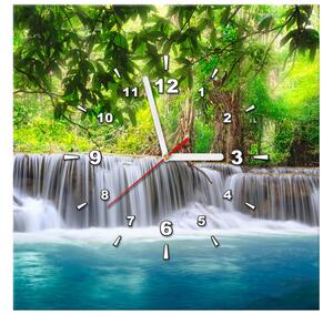 Obraz s hodinami Čirý vodopád v džungli Rozměry: 40 x 40 cm