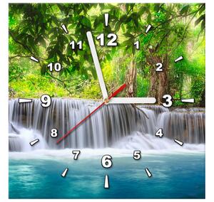 Obraz s hodinami Čirý vodopád v džungli Rozměry: 30 x 30 cm