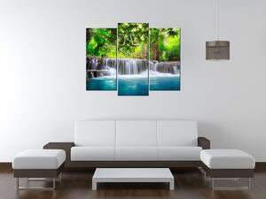 Obraz s hodinami Čirý vodopád v džungli - 3 dílný Rozměry: 80 x 40 cm