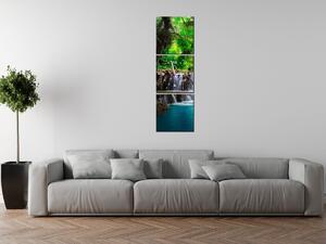 Obraz s hodinami Čirý vodopád v džungli - 3 dílný Rozměry: 90 x 70 cm