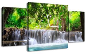 Obraz s hodinami Čirý vodopád v džungli - 3 dílný Rozměry: 30 x 90 cm