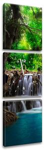 Obraz s hodinami Čirý vodopád v džungli - 3 dílný Rozměry: 80 x 40 cm