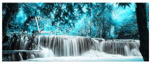 Obraz s hodinami Vodopád v modré džungli Rozměry: 30 x 30 cm