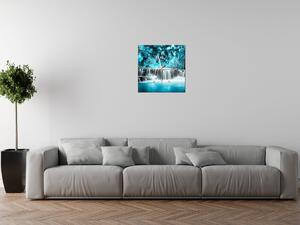 Obraz s hodinami Vodopád v modré džungli Rozměry: 40 x 40 cm
