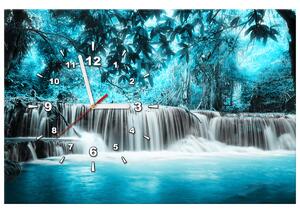 Obraz s hodinami Vodopád v modré džungli Rozměry: 40 x 40 cm