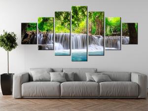 Obraz s hodinami Čirý vodopád v džungli - 7 dílný Rozměry: 210 x 100 cm