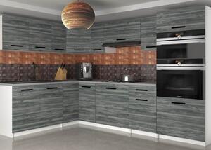 Kuchyňská linka Belini 420 cm šedý antracit Glamour Wood s pracovní deskou Uniqagrande