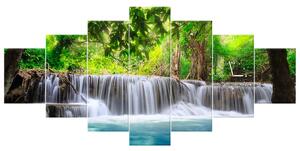 Obraz s hodinami Čirý vodopád v džungli - 7 dílný Rozměry: 210 x 100 cm