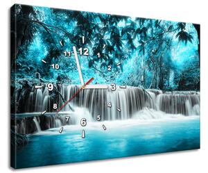 Obraz s hodinami Vodopád v modré džungli Velikost: 60 x 40 cm