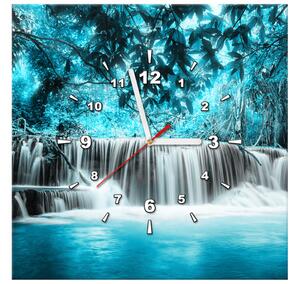 Obraz s hodinami Vodopád v modré džungli Rozměry: 60 x 40 cm