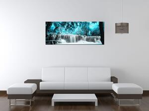 Obraz s hodinami Vodopád v modré džungli Rozměry: 60 x 40 cm