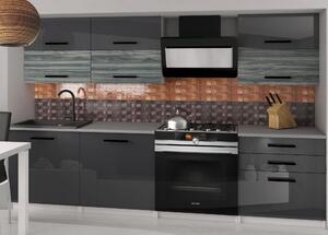 Kuchyňská linka Belini 180 cm šedý lesk / šedý antracit Glamour Wood s pracovní deskou Primera2