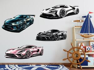 Sportovní auta sada textilní přelepitelné samolepky na zeď arch 46 x 21 cm