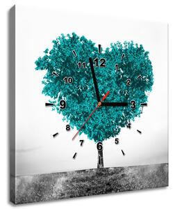Obraz s hodinami Tyrkysový strom lásky Rozměry: 40 x 40 cm
