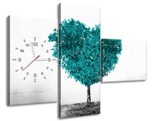 Obraz s hodinami Tyrkysový strom lásky - 3 dílný Rozměry: 90 x 70 cm