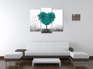 Obraz s hodinami Tyrkysový strom lásky - 3 dílný Rozměry: 90 x 70 cm