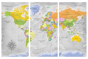 Korková nástěnná dekorační tabule Mapa světa: Růže větrů II