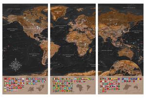 Korková nástěnná dekorační tabule Svět: Hnědá mapa II [Mapa z korku]