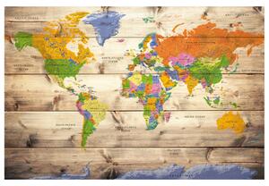 Korková nástěnná dekorační tabule Mapa na dřevě: Barevné cesty