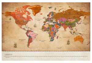 Korková nástěnná dekorační tabule Mapa s časovou osou (vintage)