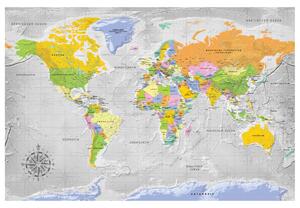 Korková nástěnná dekorační tabule Mapa světa: Větrná růžice