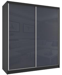 Šatní skříň 158 cm Belini černý mat / šedý lesk s posuvnými dveřmi a zrcadlem BM SZP3/2/B/W/S/HI