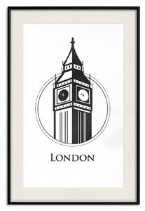Plakát Londýn - černo-bílá kompozice s Big Benem a anglickým textem