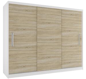 Šatní skříň 232 cm Belini bílý mat / dub sonoma s posuvnými dveřmi a zrcadlem SI SZP4/2/1W/3DS/0/AL