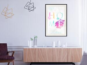Plakát Duha doma - barevný anglický nápis 'doma' na pozadí jasné oblohy