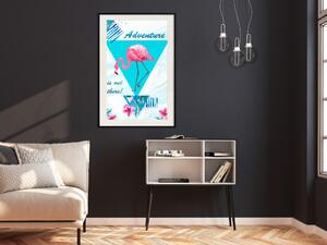 Plakát Dobrodružství čeká! - geometrická abstrakce s růžovým ptákem