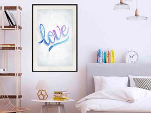 Plakát Láska v kompozici - barevný anglický text 'láska' na světlém pozadí