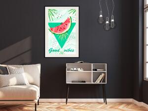 Plakát Dobré vibrace - kompozice s zeleným textem a tropickými rostlinami