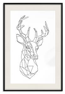 Plakát Geometrický jelen - černé line-art s parohatým zvířetem a bílým pozadím