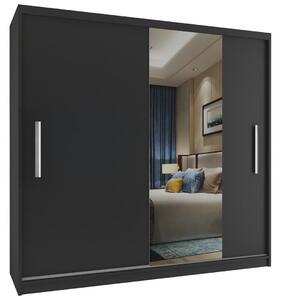 Šatní skříň 200cm Belini černý mat s posuvnými dveřmi a zrcadlem MSE SZP1/2/B/1B1L/AL