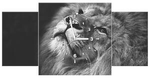 Obraz s hodinami Stříbrný lev - 3 dílný Rozměry: 90 x 70 cm