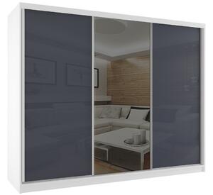Šatní skříň 232 cm Belini bílý mat / šedý lesk s posuvnými dveřmi a zrcadlem Výrobce BM SZP4/2/W/WI/2S1L/HI