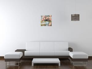Obraz s hodinami Barevné květiny ve váze Rozměry: 30 x 30 cm